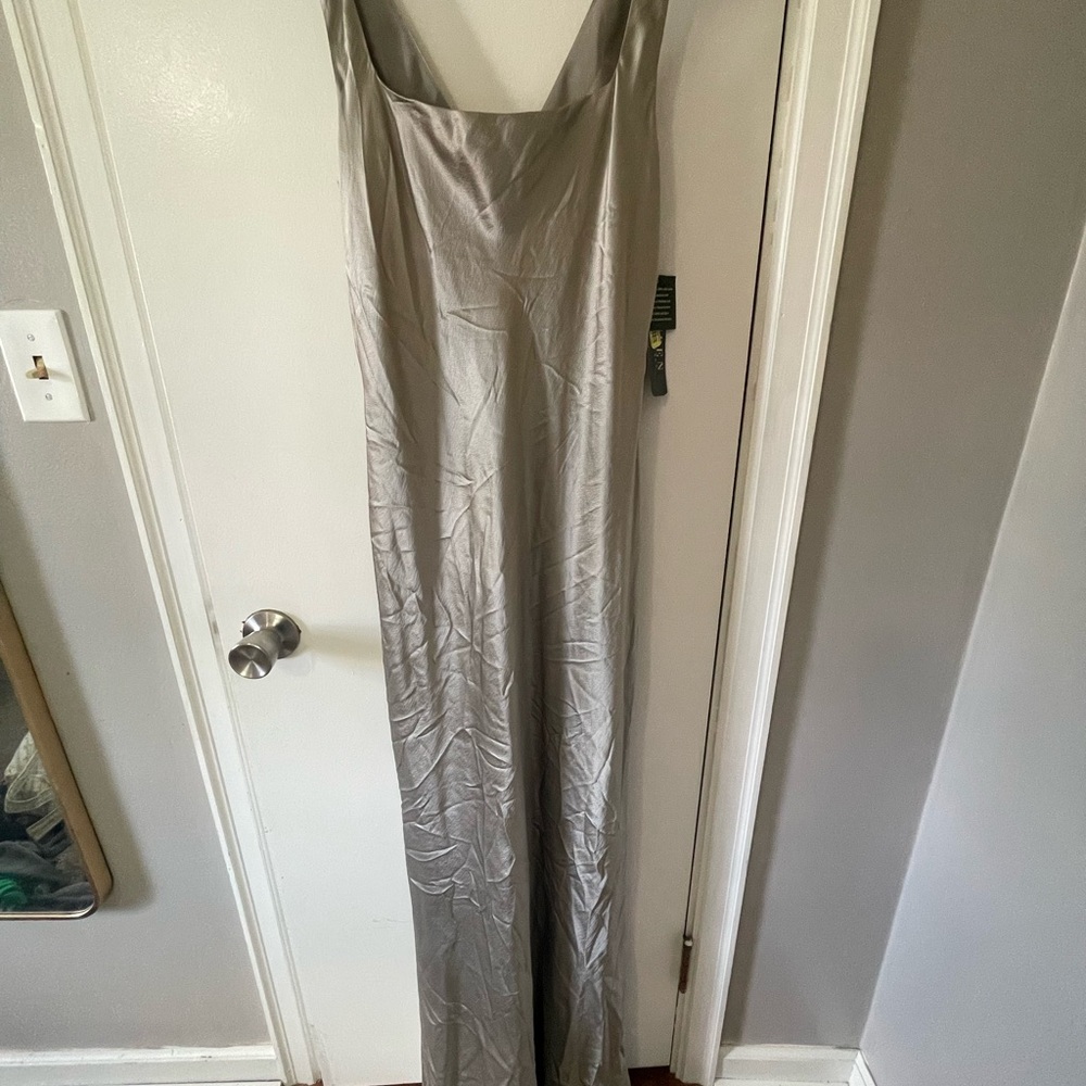100% Silk Ralph Lauren Light Silver/green toned Slip Dress with Square Neck - Picture 5 of 6